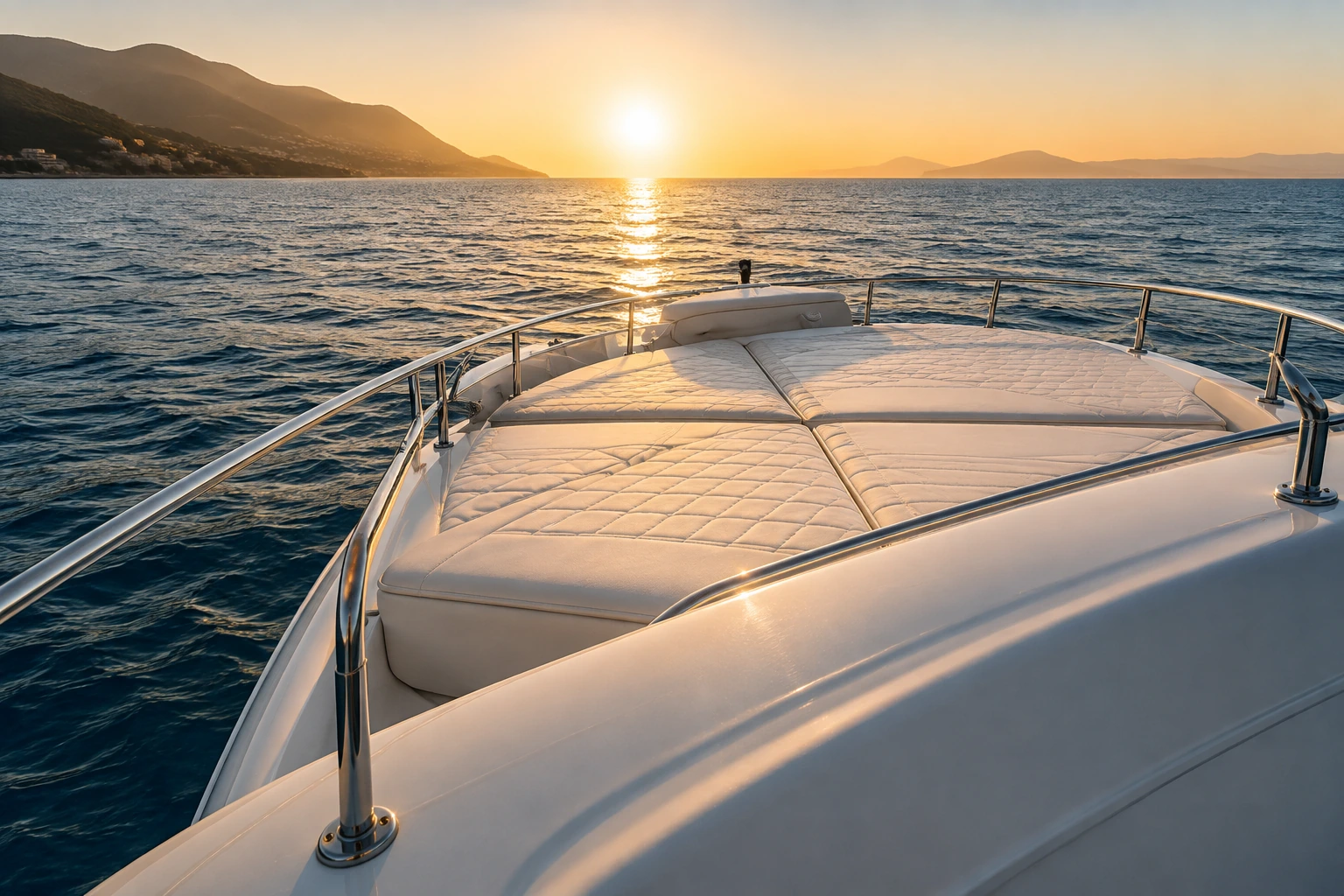 Bain de soleil de bateau au coucher du soleil, ambiance lifestyle MAREVIA