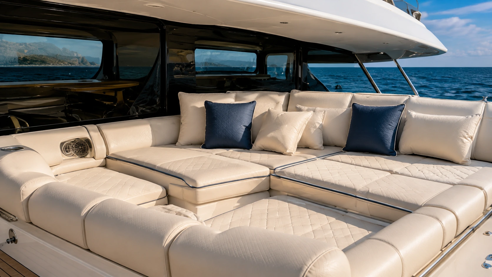 Sellerie nautique sur mesure à bord d'un bateau, ambiance Côte d'Azur