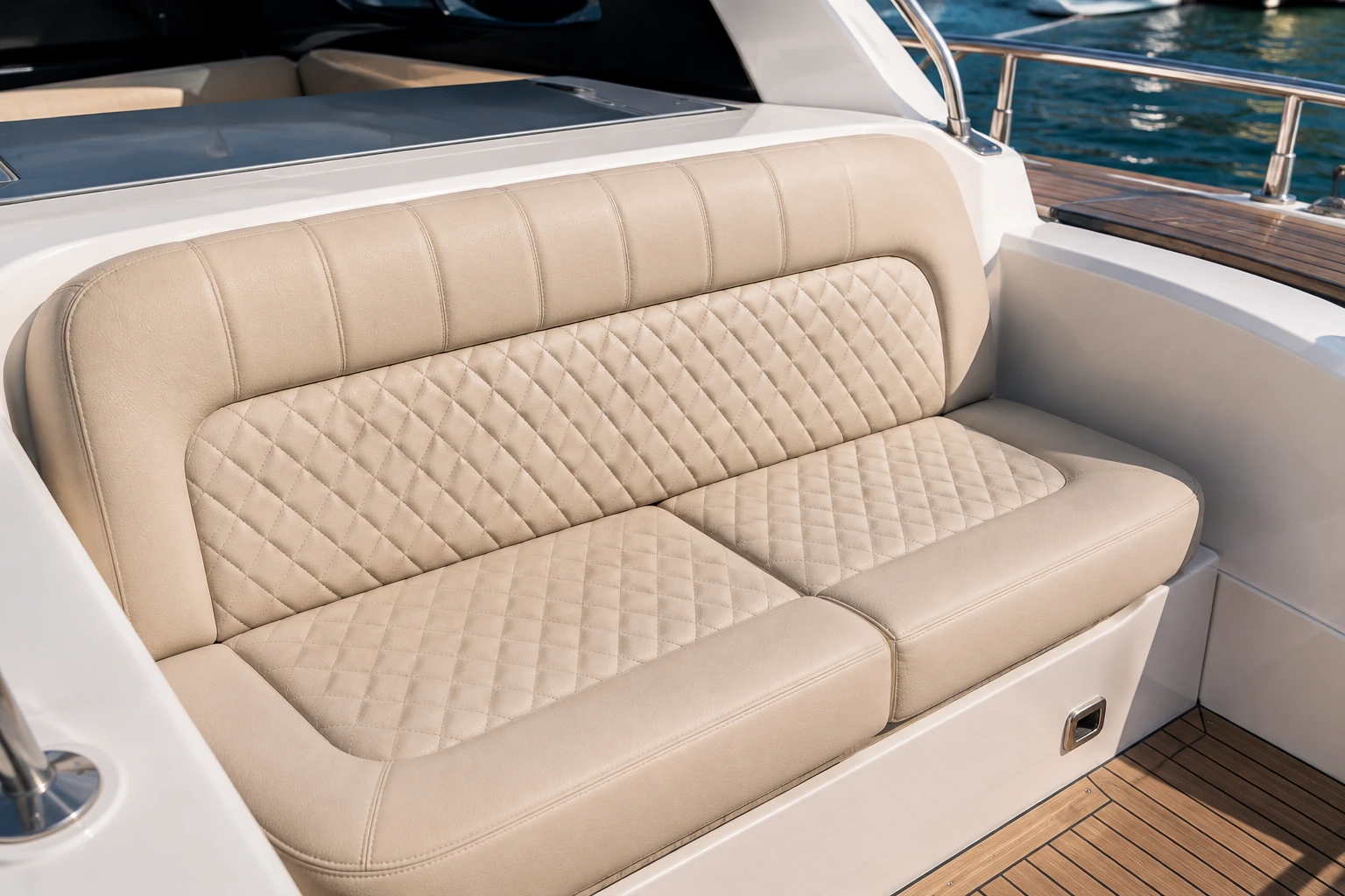 Banquette de bateau avec coussins confectionnés sur mesure