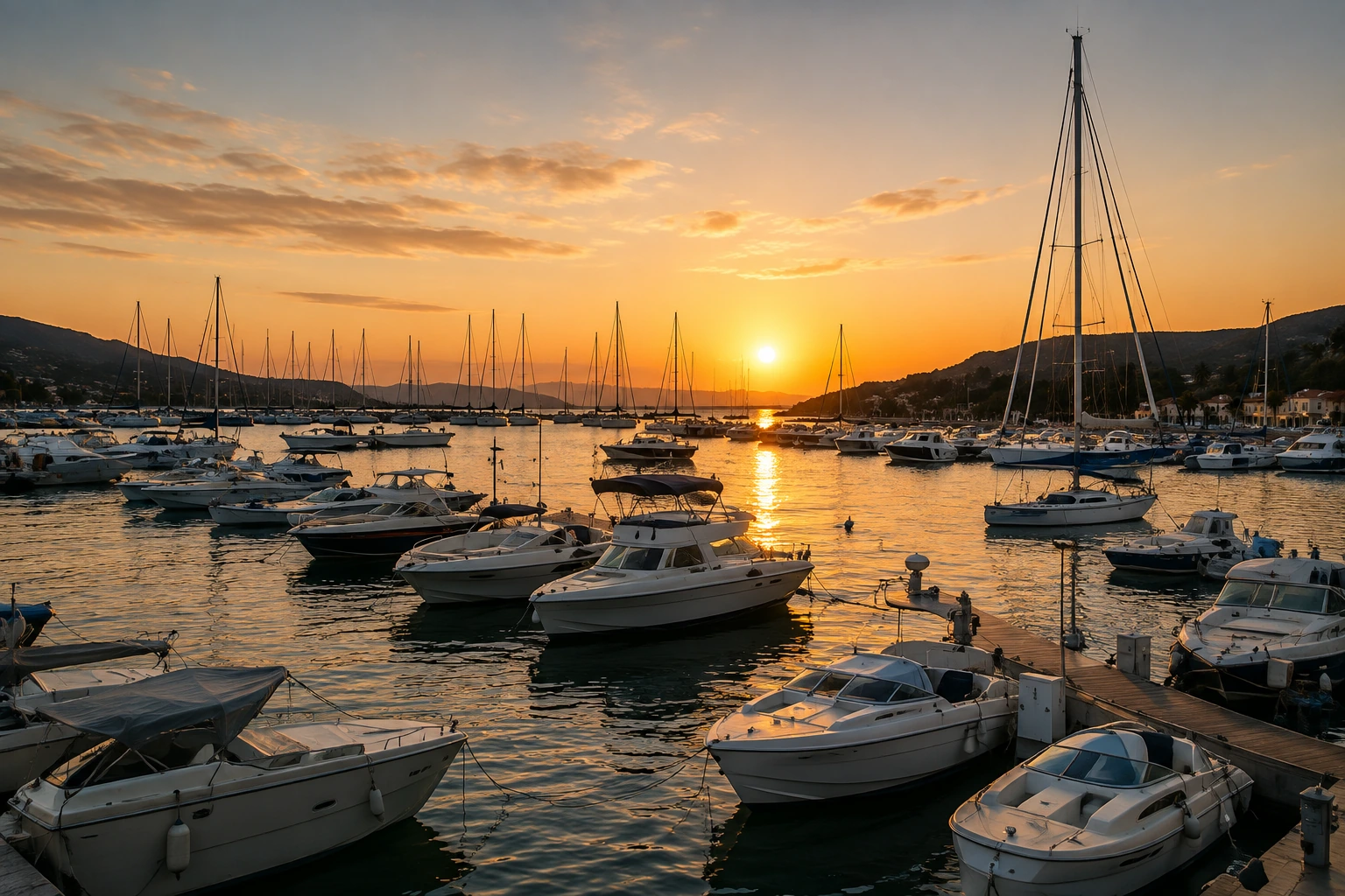Vue sur le port de Saint-Tropez avec bateaux amarrés